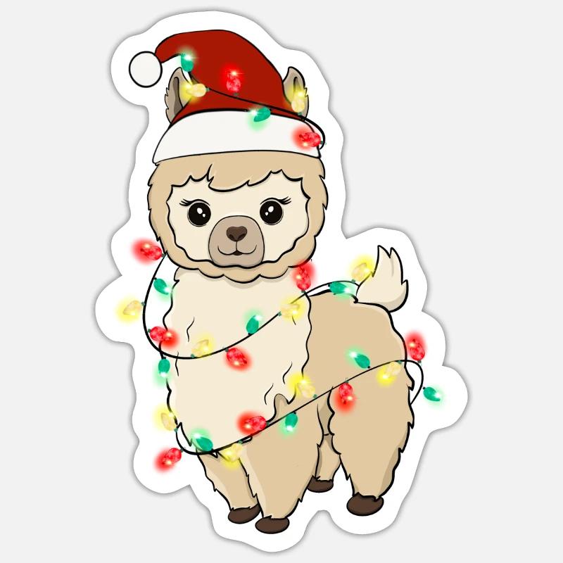 Lama mit Weihnachtslichtern - Sticker Größe S (10 x 10 cm) - Mattweiß