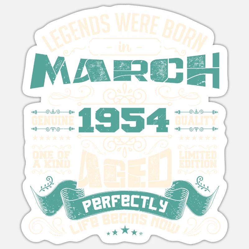 March 1954 | birthday gift - Sticker taille S (10 x 10 cm) - blanc mat