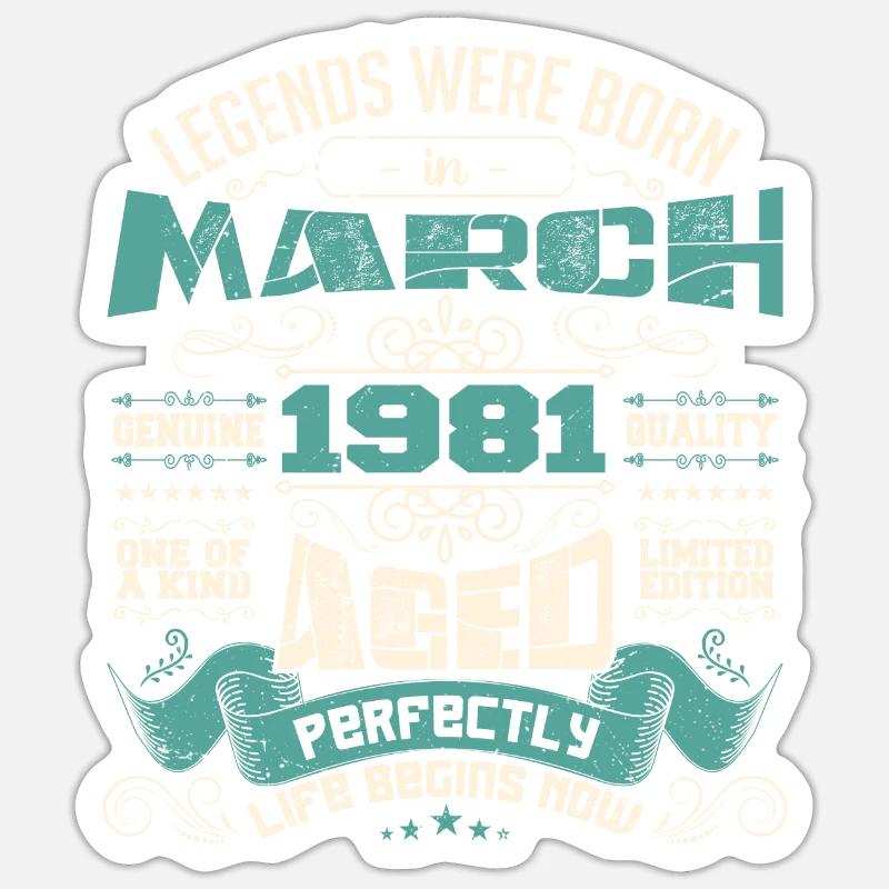 March 1981 | birthday gift - Sticker taille S (10 x 10 cm) - blanc mat
