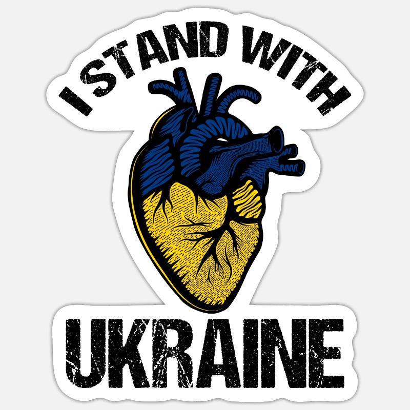 Je soutiens le drapeau ukrainien - Sticker taille S (10 x 10 cm) - blanc mat