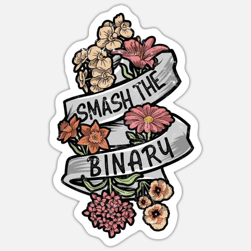 Smash the Binary - geschlechtslos - Sticker Größe S (10 x 10 cm) - Mattweiß