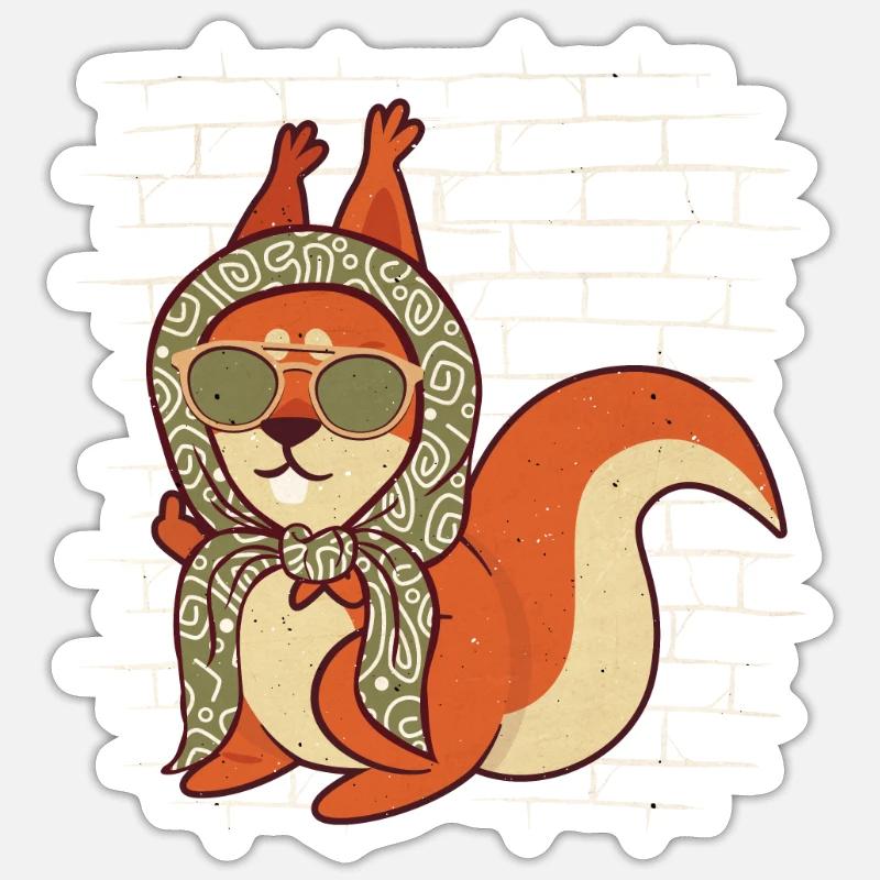 Squirrel Sunglasses Scarf - Sticker size S (10 x 10 cm) - white matte