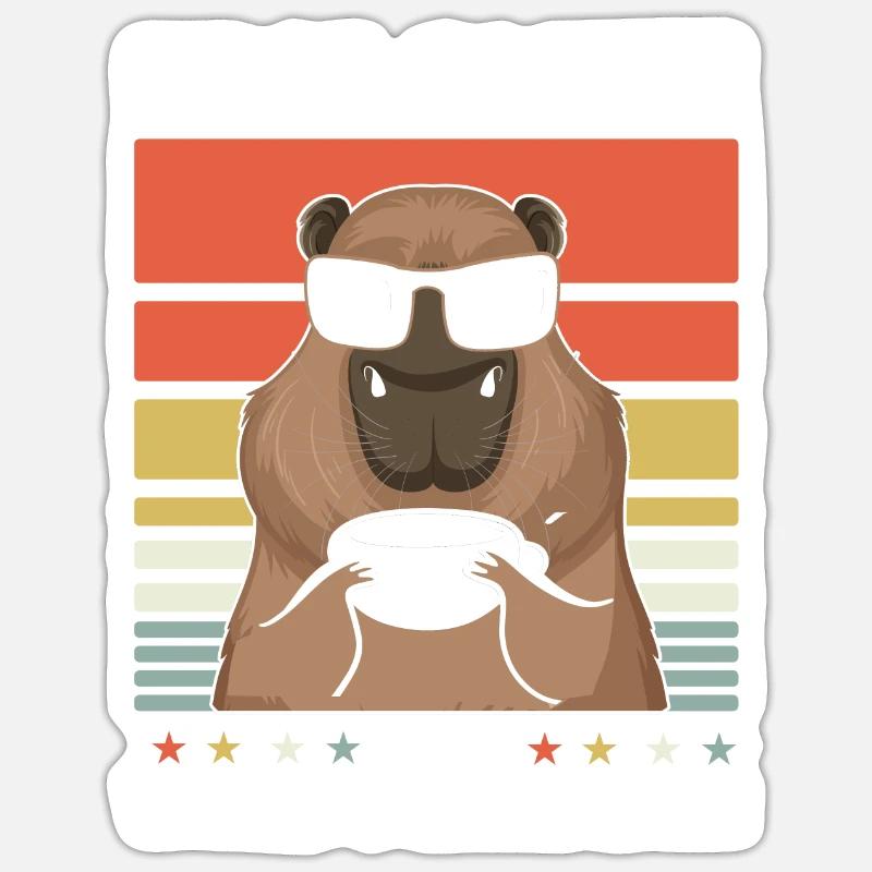 Capybara Capybara Café Lunettes de soleil - Sticker taille S (10 x 10 cm) - blanc mat