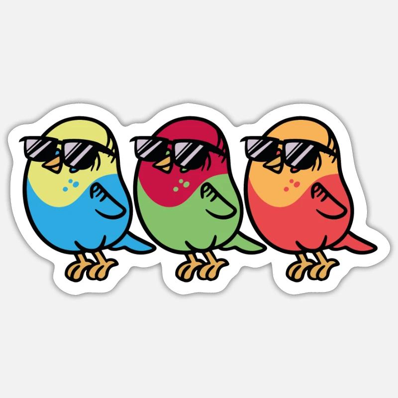 Three white birds with sunglasses Sticker size S (10 x 10 cm)
