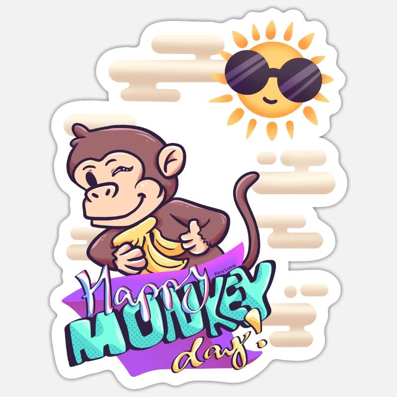 Singe par beau temps - Sticker taille S (10 x 10 cm) - blanc mat