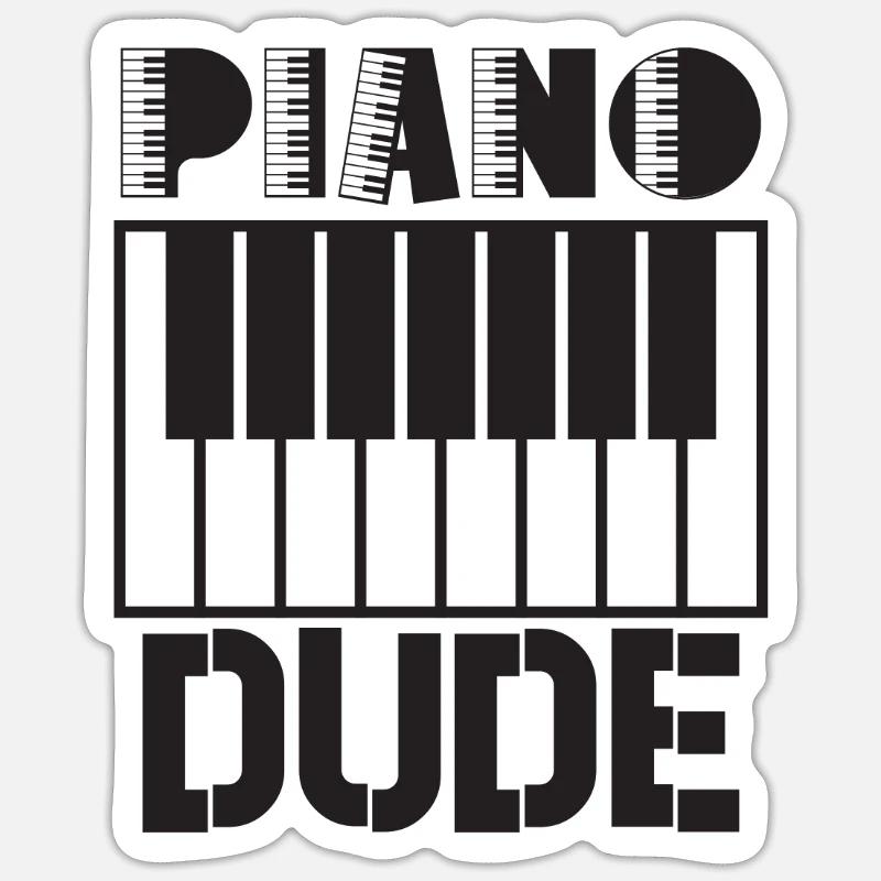 Pianiste Funny Piano Keyboard - Sticker taille S (10 x 10 cm) - blanc mat