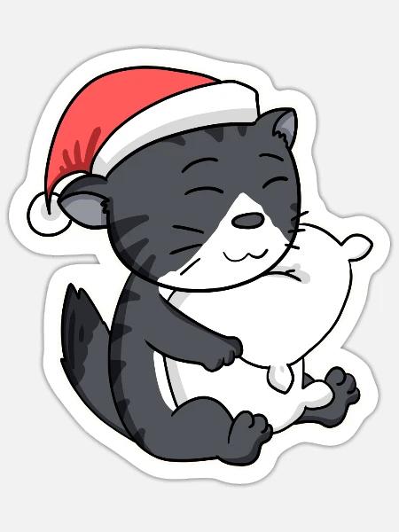 Norwegische Waldkatze Katze Weihnachten Schlafen - Sticker Größe S (10 x 10 cm) - Mattweiß