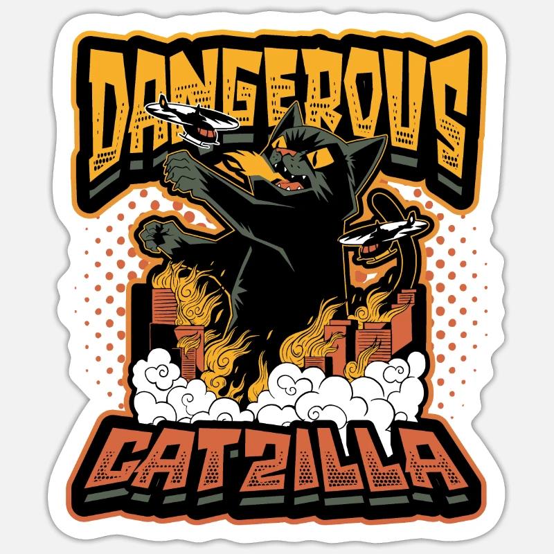 Dangerous Catzilla - Sticker size S (10 x 10 cm) - white matte