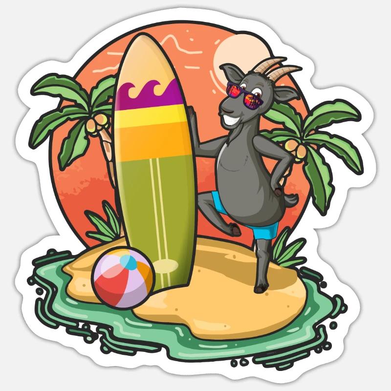 Drôle de chèvre Surf Lovers Cool Planche de surf Jeu de mots - Sticker taille S (10 x 10 cm) - blanc mat