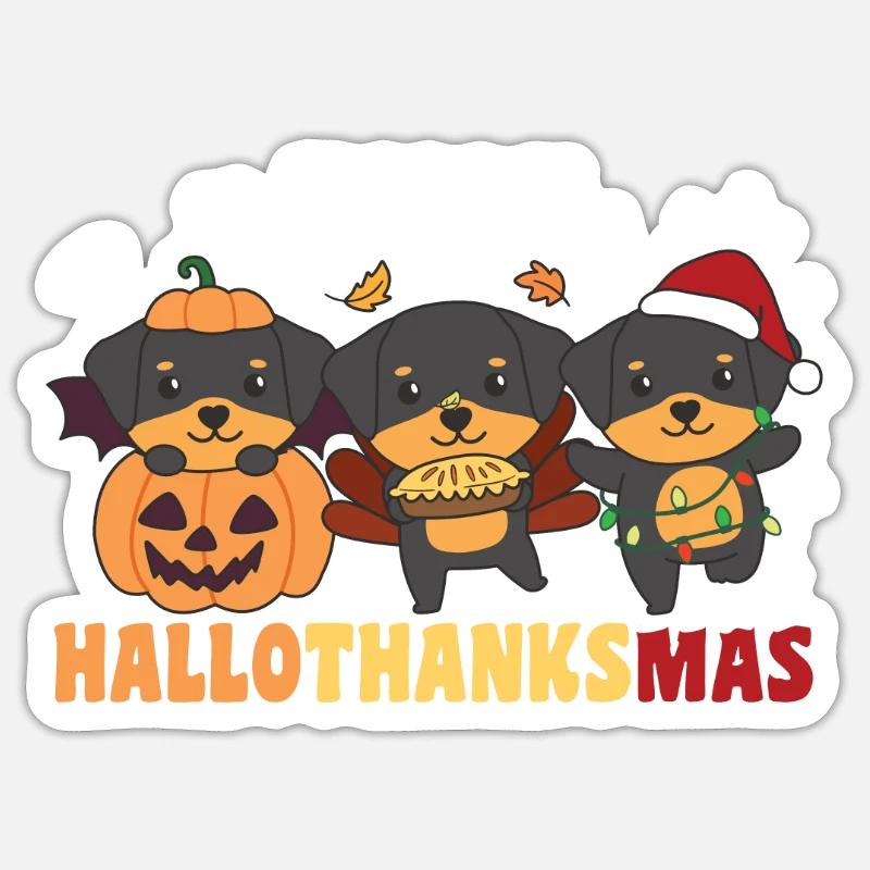 Joyeux Noël Hallothanksmas Rottweiler - Sticker taille S (10 x 10 cm) - blanc mat