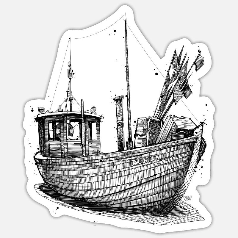 Fischkutter von der Ostsee - Sticker Größe S (10 x 10 cm) - Mattweiß