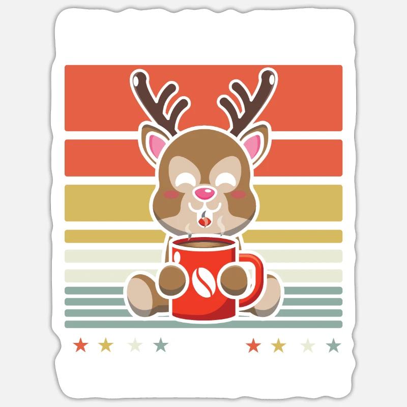 Hirsch Kaffee - Sticker Größe S (10 x 10 cm) - Mattweiß