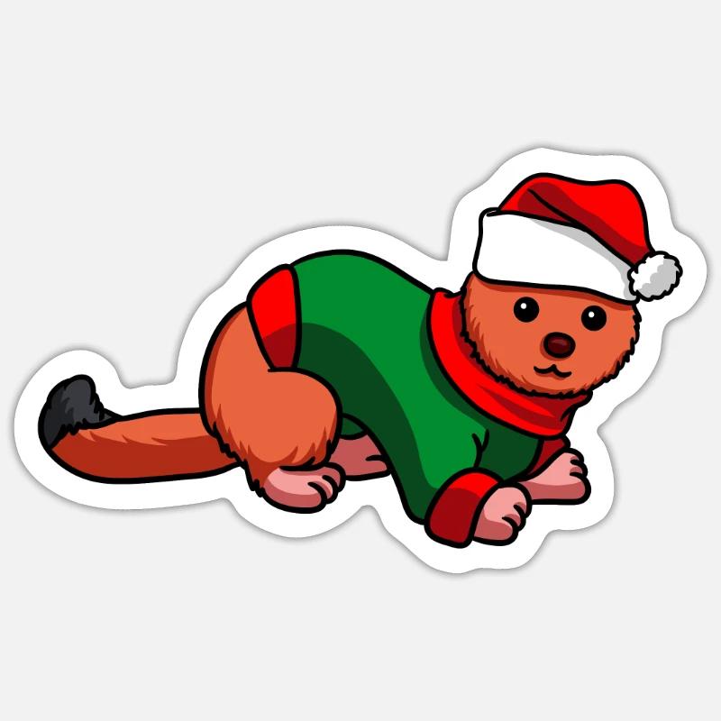 Belette avec pull de Noël - Sticker taille S (10 x 10 cm) - blanc mat