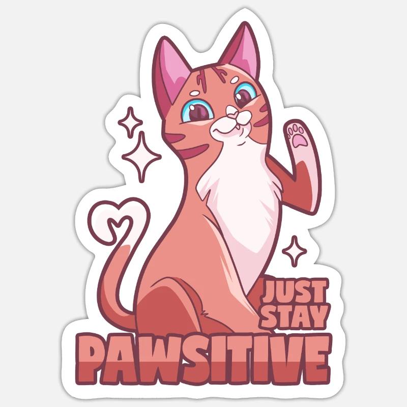 Positive Katze - Pawsitive! - Sticker Größe S (10 x 10 cm) - Mattweiß