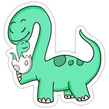 Dinosaurier mit Baby Dinosaurier - Sticker Größe S (10 x 10 cm) - Mattweiß - Vorne