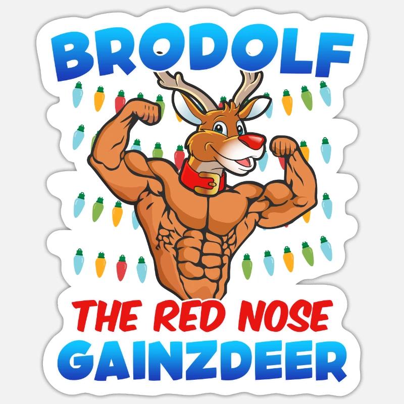 Brodolf le nez rouge Gainzdeer Bodbuilder Sticker taille S (10 x 10 cm)