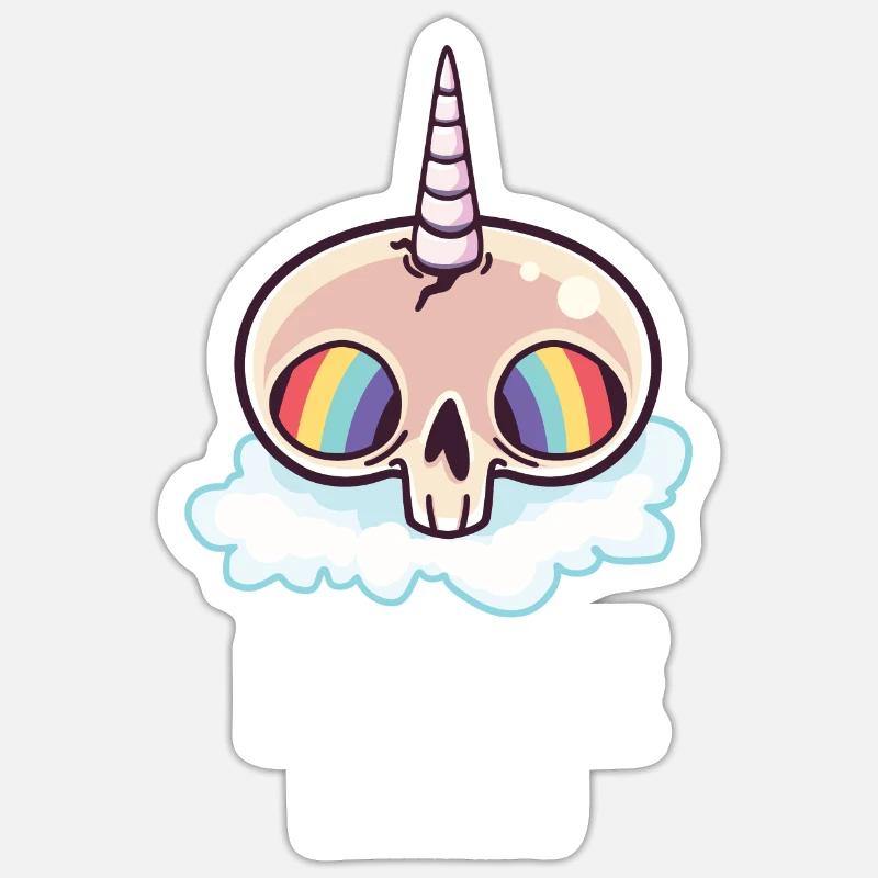 Strahlen Glück Regenbogen Hippies Schädelknochen Sticker Größe S (10 x 10 cm)