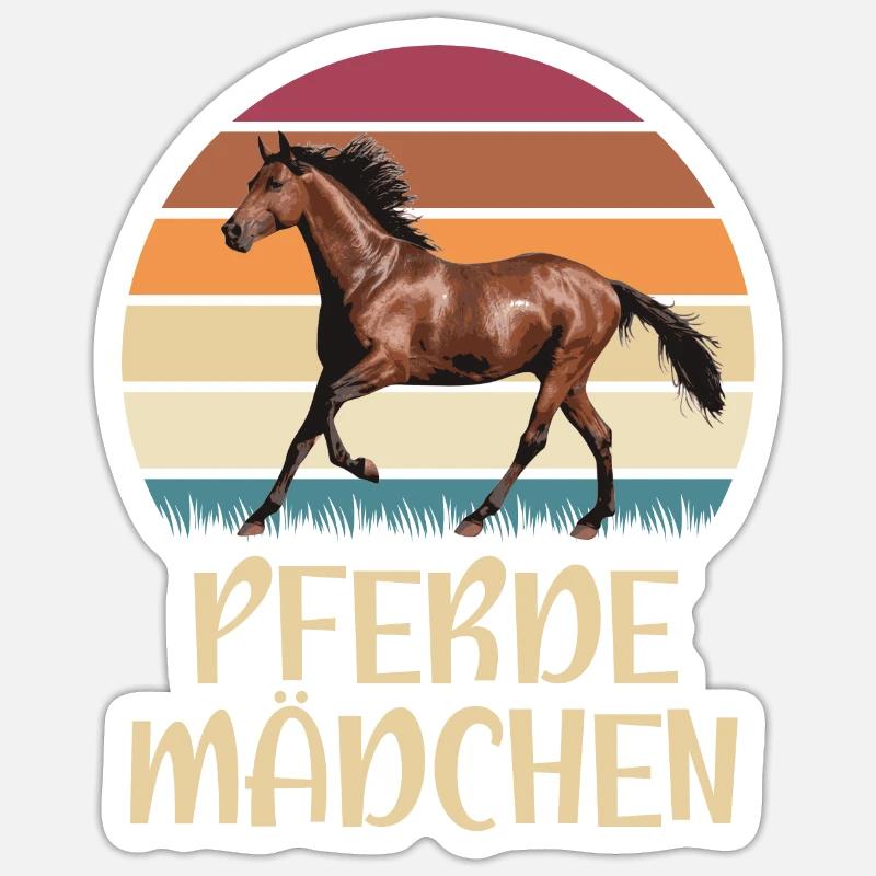 Pferde Mädchen Pferde Retro Design Sticker Größe S (10 x 10 cm)