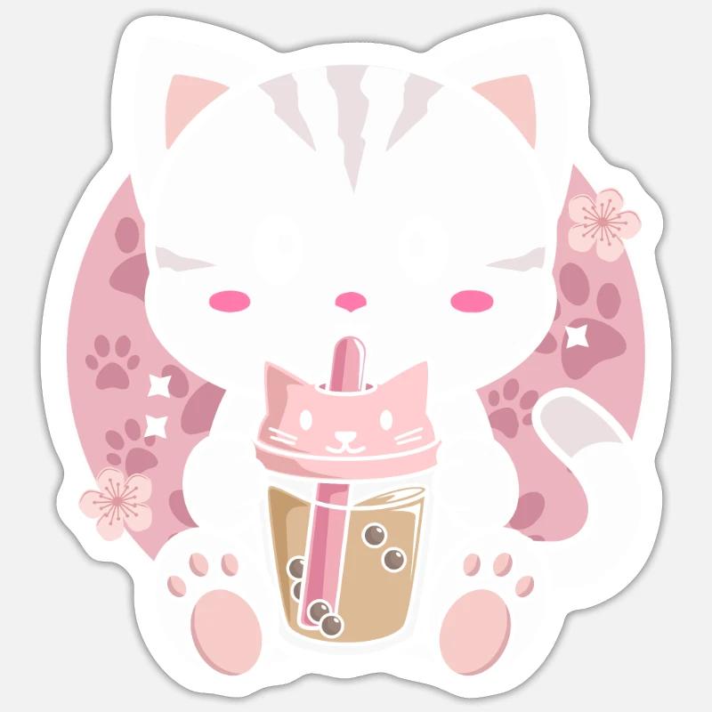 Thé à bulles pour chat - Sticker taille S (10 x 10 cm) - blanc mat