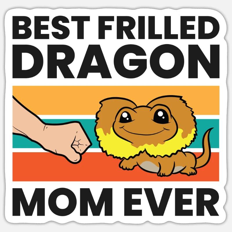 Lézard Dragon Curled Mama Meilleur - Sticker taille S (10 x 10 cm) - blanc mat