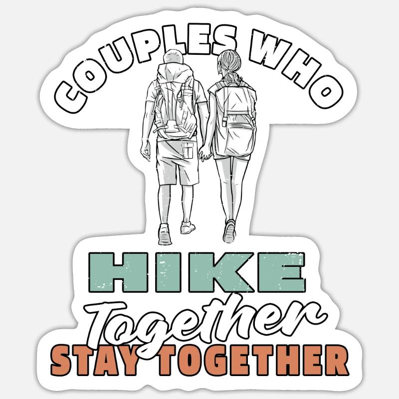 Couple de randonneurs - Sticker taille S (10 x 10 cm) - blanc mat