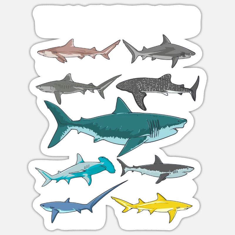 Types de requins Faune marine Océan Sticker taille S (10 x 10 cm)