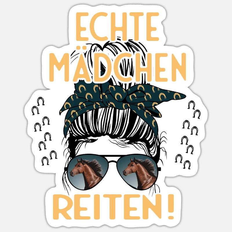 Echte Mädchen Reite Pferde Design Sticker Größe S (10 x 10 cm)