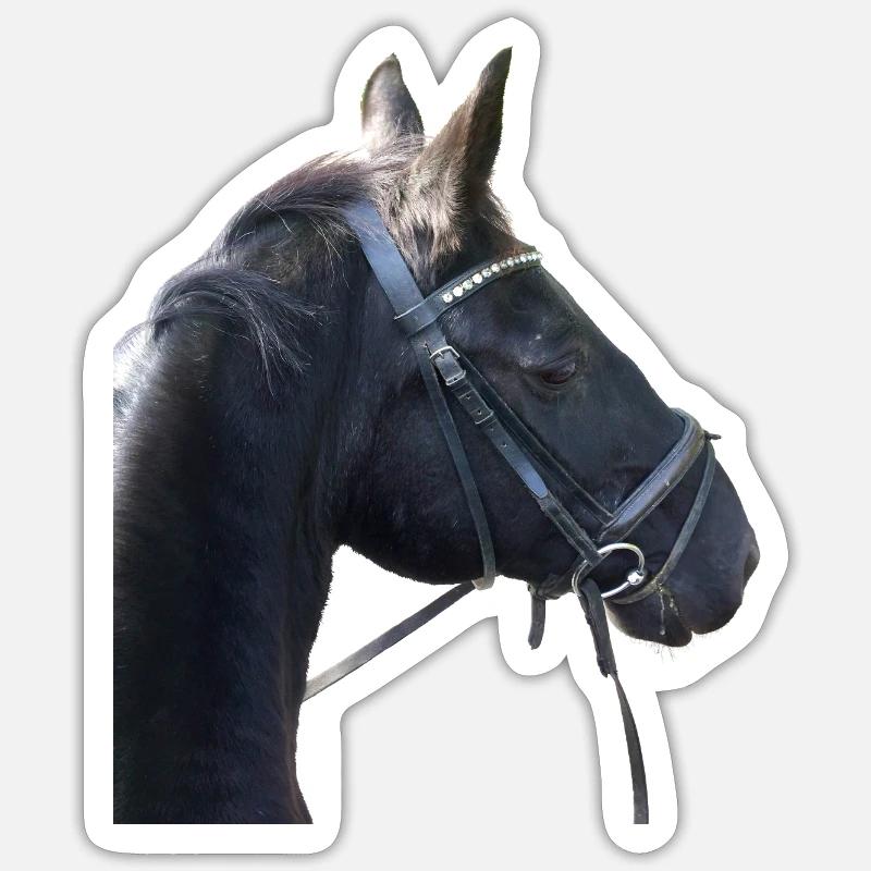 Pferdekopf eines Rappen mit Trense - Sticker Größe S (10 x 10 cm) - Mattweiß