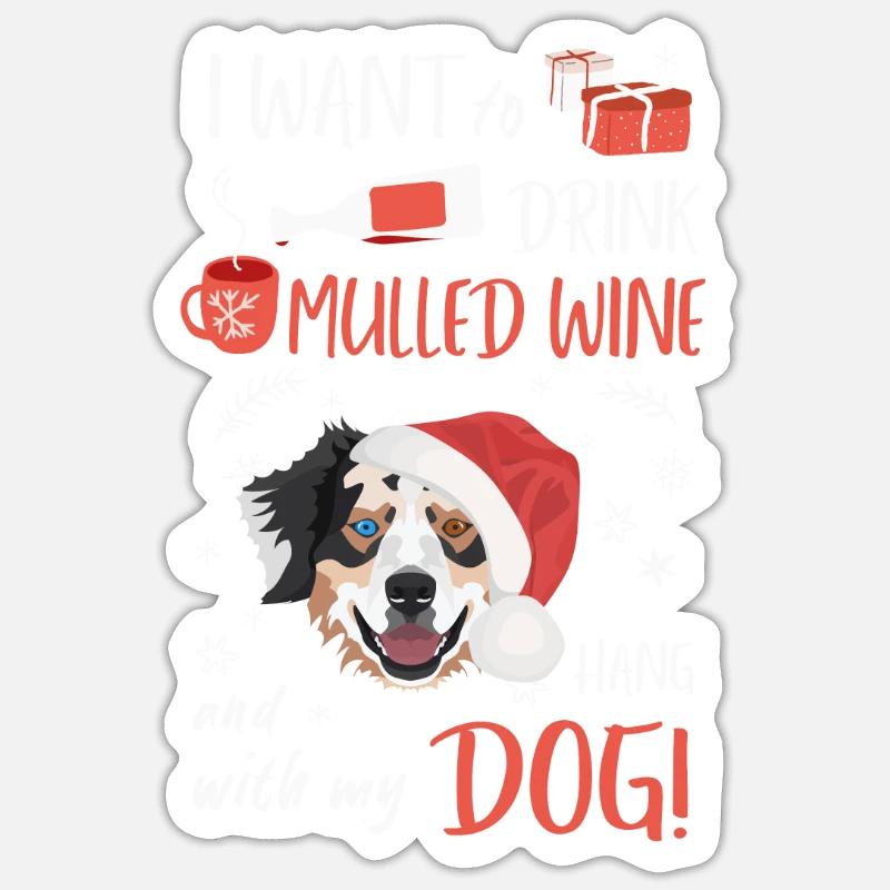 Berger australien Vin chaud Noël - Sticker taille S (10 x 10 cm) - blanc mat
