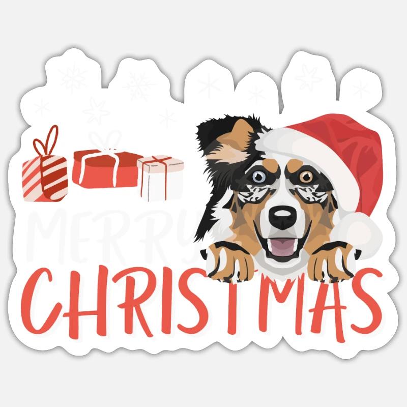 Berger australien Joyeux Noël - Sticker taille S (10 x 10 cm) - blanc mat