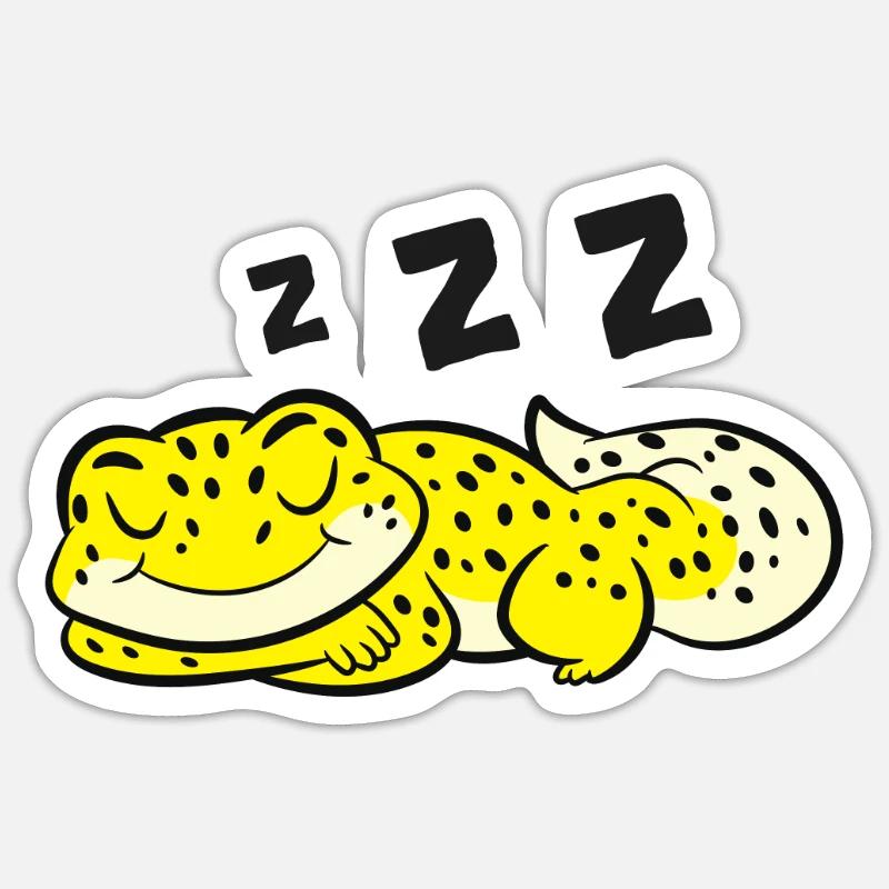 Leopardgecko Pyjama Reptil Eidechse Schlafender - Sticker Größe S (10 x 10 cm) - Mattweiß