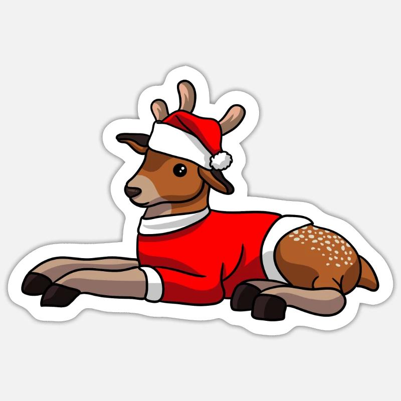Deer Christmas Hat - Sticker size S (10 x 10 cm) - white matte