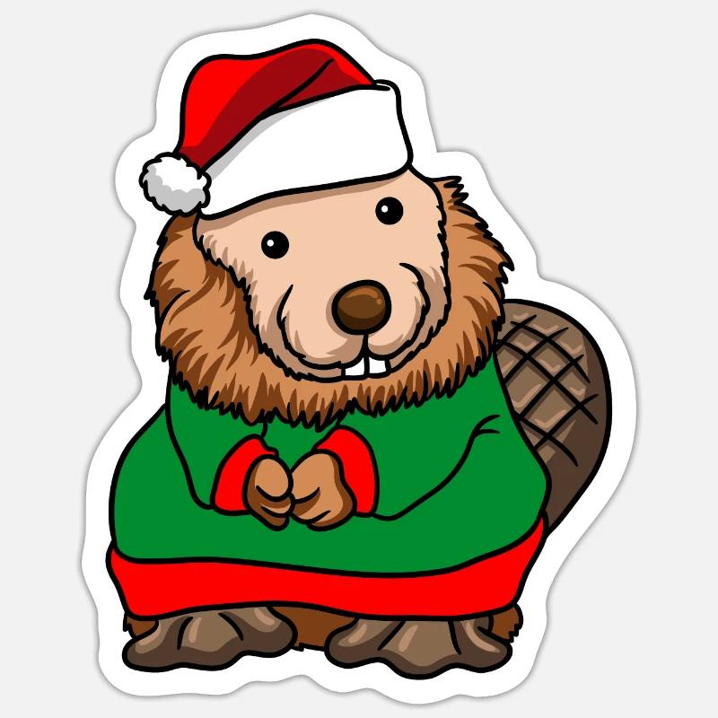 Biber Weihnachtsmann - Sticker Größe S (10 x 10 cm) - Mattweiß