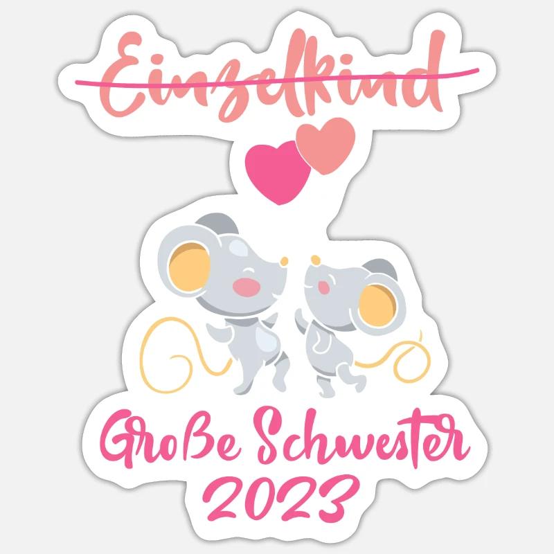 Große Schwester 2023 Einzelkind Maus - Sticker Größe S (10 x 10 cm) - Mattweiß