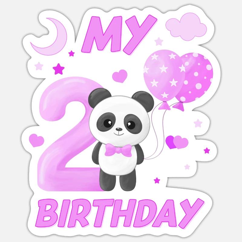 Zweiter Kinder Geburtstag Mädchen Panda Geschenk Sticker Größe S (10 x 10 cm)