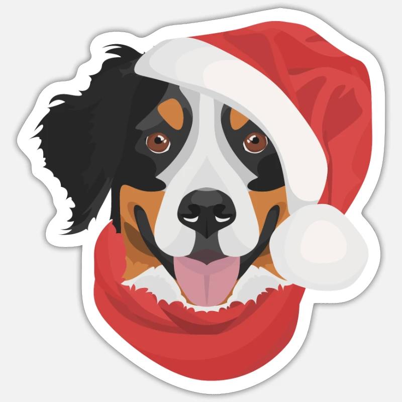 Bouvier Bernois Joyeux Noël - Sticker taille S (10 x 10 cm) - blanc mat