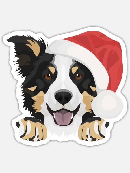 Border Collie Frohe Weihnachten - Sticker Größe S (10 x 10 cm) - Mattweiß