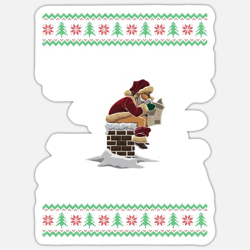 Caca Père Noël dans la cheminée - Noël moche - Sticker taille S (10 x 10 cm) - blanc mat