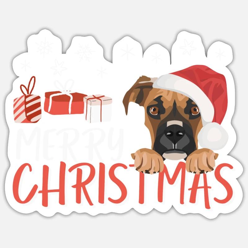 Boxer Joyeux Noël - Sticker taille S (10 x 10 cm) - blanc mat