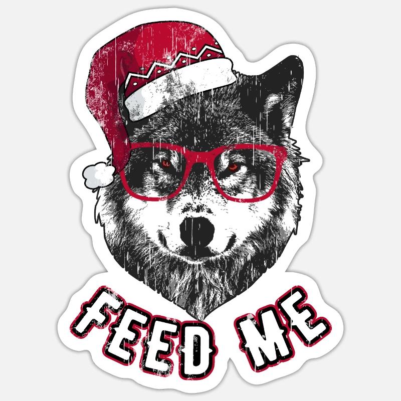 Feed Me – Grumpy Christmas Wolf Sticker Größe S (10 x 10 cm)