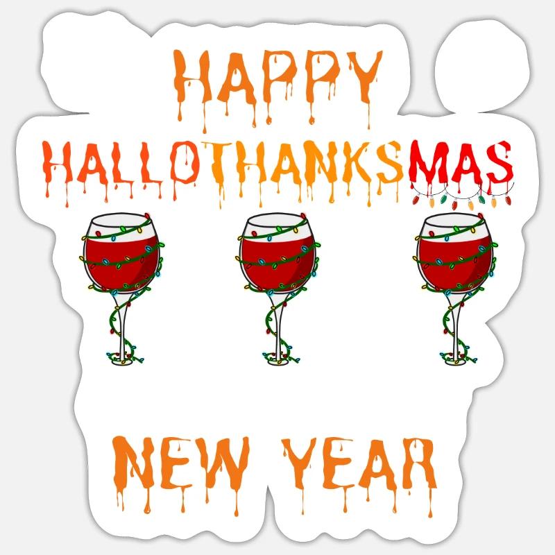 Joyeux Hallothanksmas et bonne année - Sticker taille S (10 x 10 cm) - blanc mat