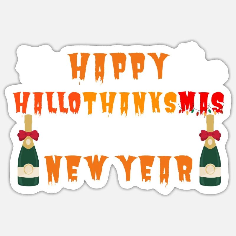 Joyeux Hallothanksmas et bonne année - Sticker taille S (10 x 10 cm) - blanc mat