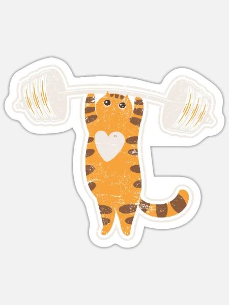 Cat Deadlifting Funny Fitness Gym Lover Barbell Wo - Sticker Größe S (10 x 10 cm) - Mattweiß