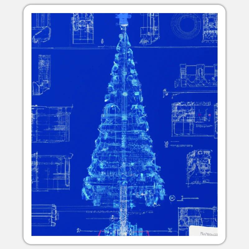 Weihnachten Weihnachtsbaum Schematic Blaupause - Sticker Größe S (10 x 10 cm) - Mattweiß