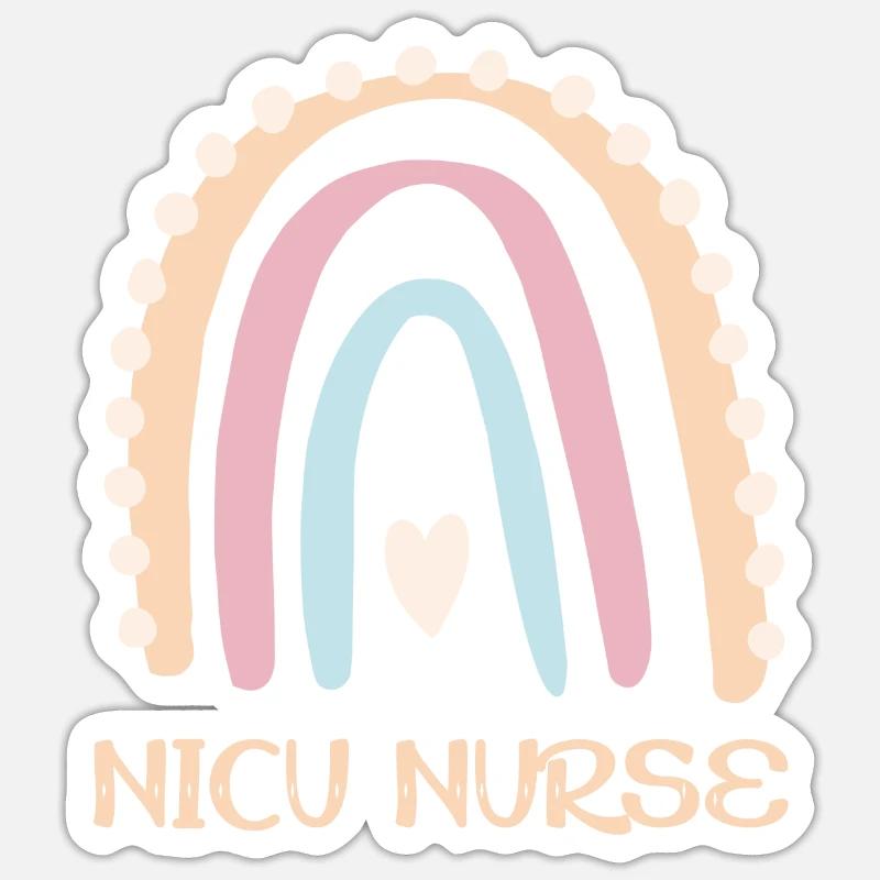NICU Krankenschwester - Regenbogenherz - Sticker Größe S (10 x 10 cm) - Mattweiß
