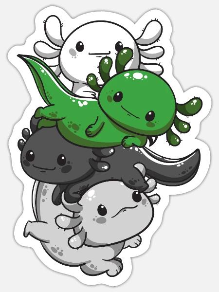Demiromantischer Stolz Kawaii Axolotl Haufen Demir - Sticker Größe S (10 x 10 cm) - Mattweiß