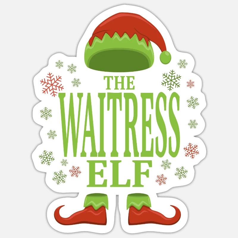 Serveuse Elfe de Noël - Sticker taille S (10 x 10 cm) - blanc mat