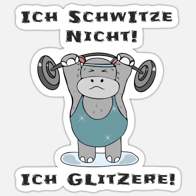 Ich schwitze nicht ich glitzere Dickes Nilpferd - Sticker Größe S (10 x 10 cm) - Mattweiß