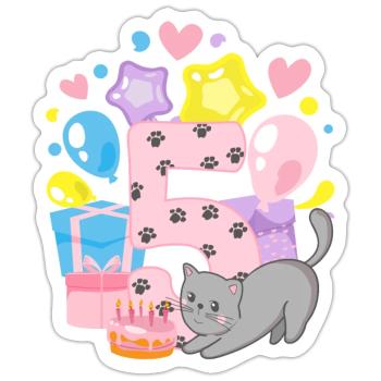 Birthday Shirt Kitten Finally 5 Years Girl - Sticker size S (10 x 10 cm) - white matte - Front