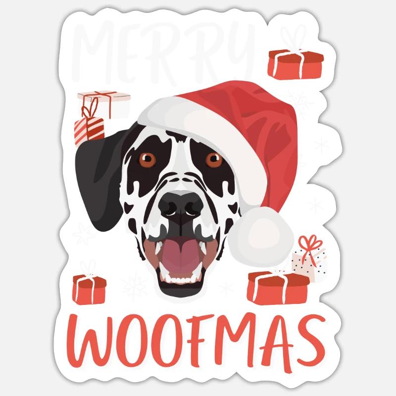 Joyeux Noël dalmate - Sticker taille S (10 x 10 cm) - blanc mat